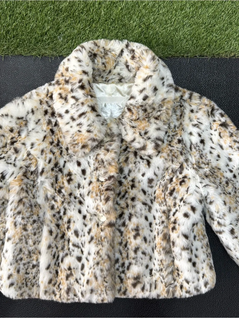 Justice Girls Leopard Print Cropped Faux Fur Jacket Coat